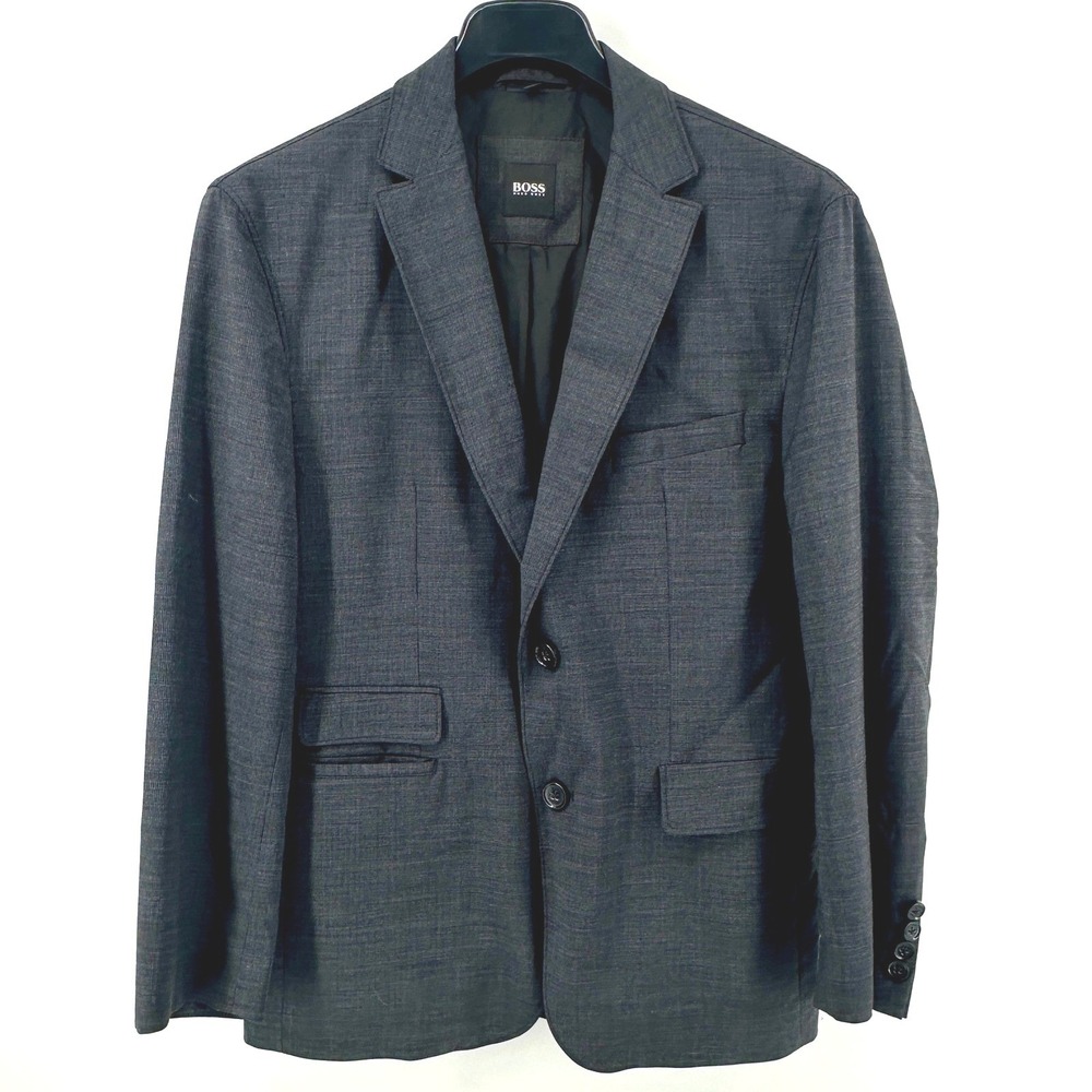 BOSS Hugo Boss Blazer Mens 40R Gray Micro Check Regular Fit Coastu-US Modern
